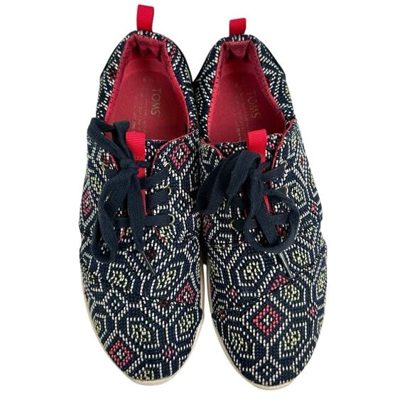 TOMS Del Rey Navy Blue Multi Woven Lace Up Sneakers Size 9 - Picture 2 of 9